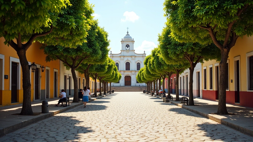 Plaza central histórica de Aibonito con bancos y monumentos