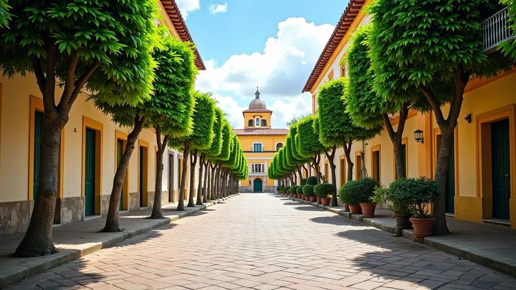 Plaza central histórica de Aibonito con arquitectura colonial y espacios verdes