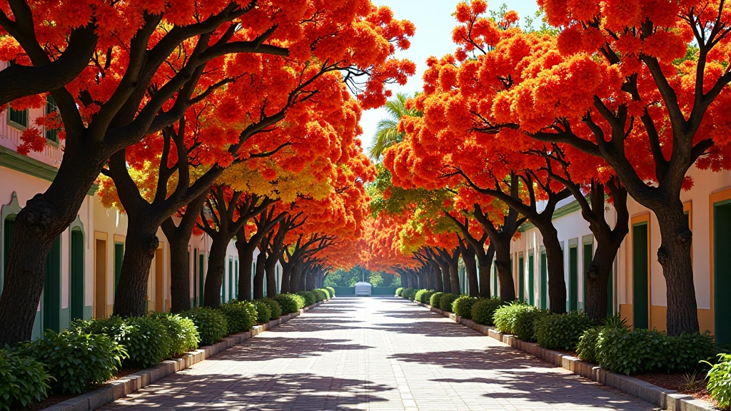Avenida de flamboyanes en Aibonito